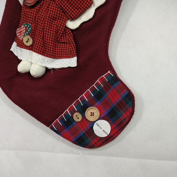 World Bazaars 3D Angel Red Plaid Christmas Stocking Singing Silent Night NEW - Picture 3 of 5